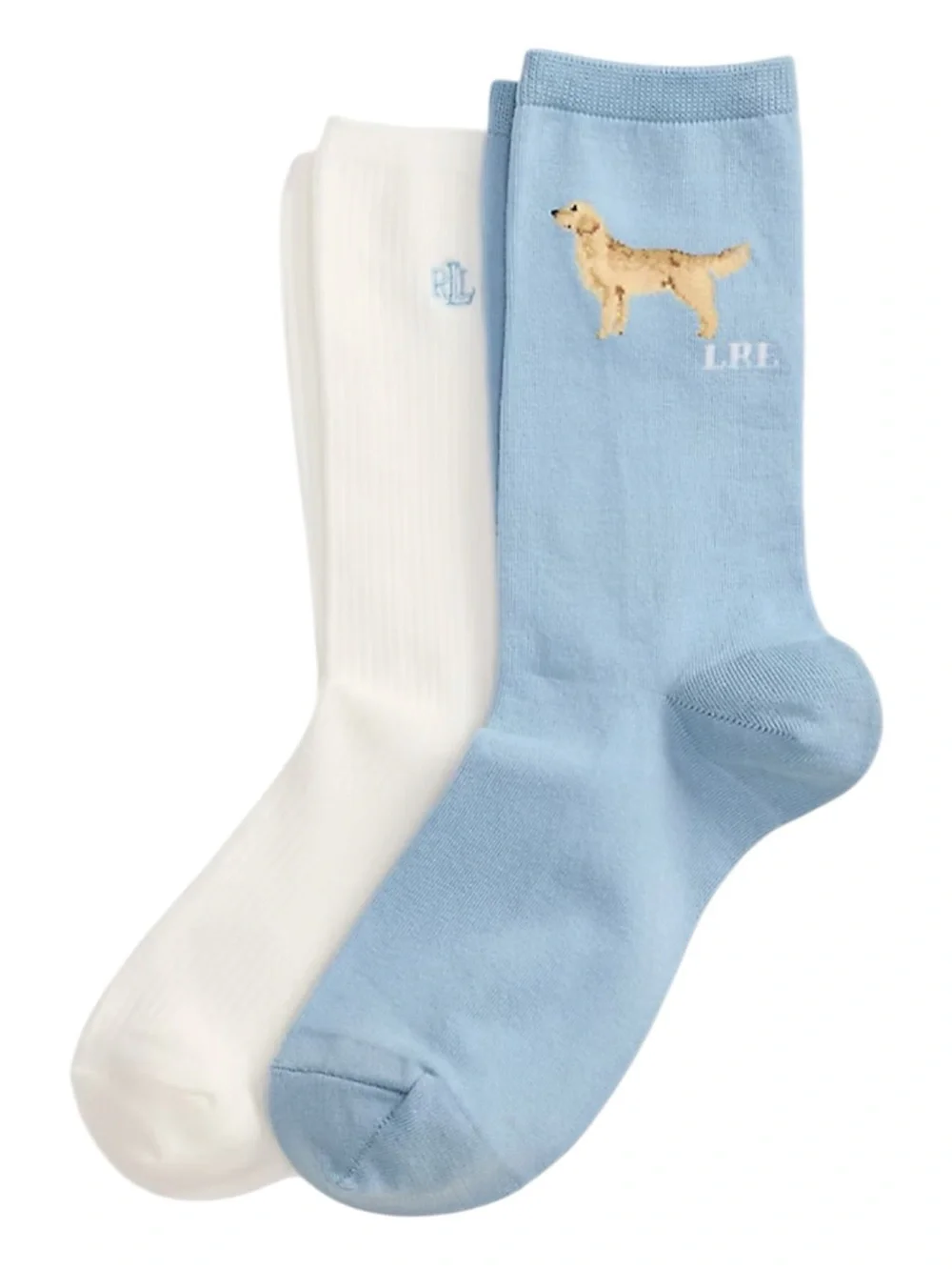 Lauren Ralph Lauren Dog Embroidery Blue Crew Socks NWT Fits Shoe 4-10.5 2pk